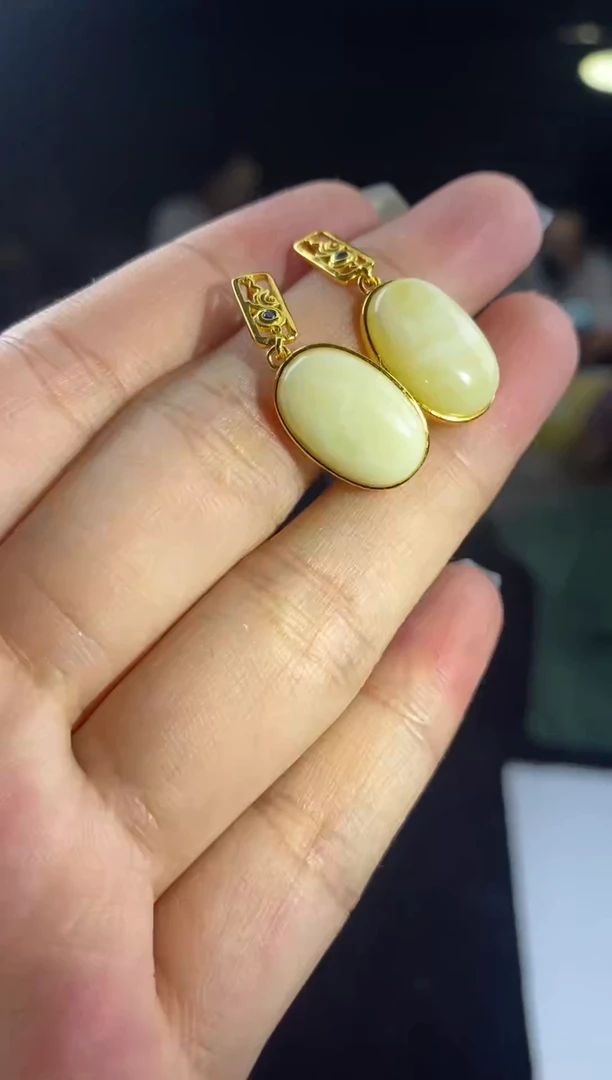 银S925镶嵌蜜蜡耳饰耳饰-R1053