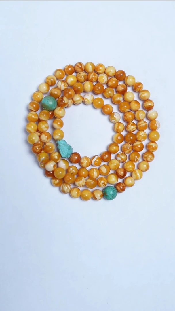 手链蜜蜡未镶嵌花蜡绿松多圈7mm