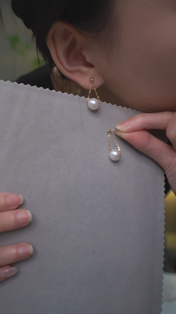 【闪购商品】淡水珍珠耳环18K金镶嵌通体18K金白色耳线一对