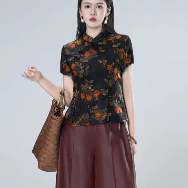 『818』短款真.绒上衣女秋新款提花新中式国风旗袍上衣818
