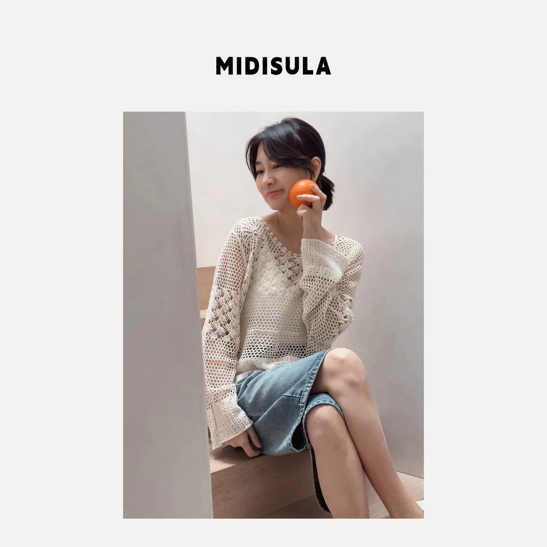 MDSL·百搭长袖镂空针织罩衫上衣#0429