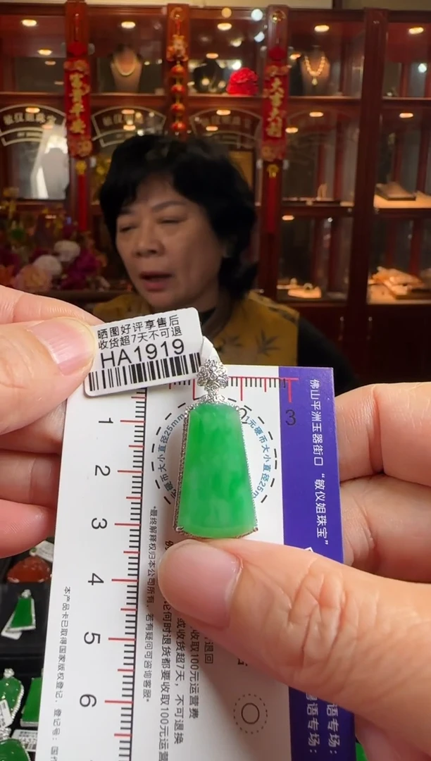 颈饰18K金镶嵌翡翠HA1919阳绿无事牌