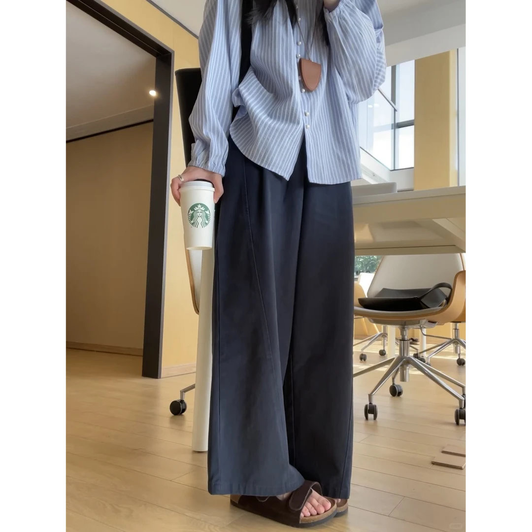 随性慵懒阔腿裤运动休闲女秋季高腰垂感直筒裤显瘦遮胯百搭长裤