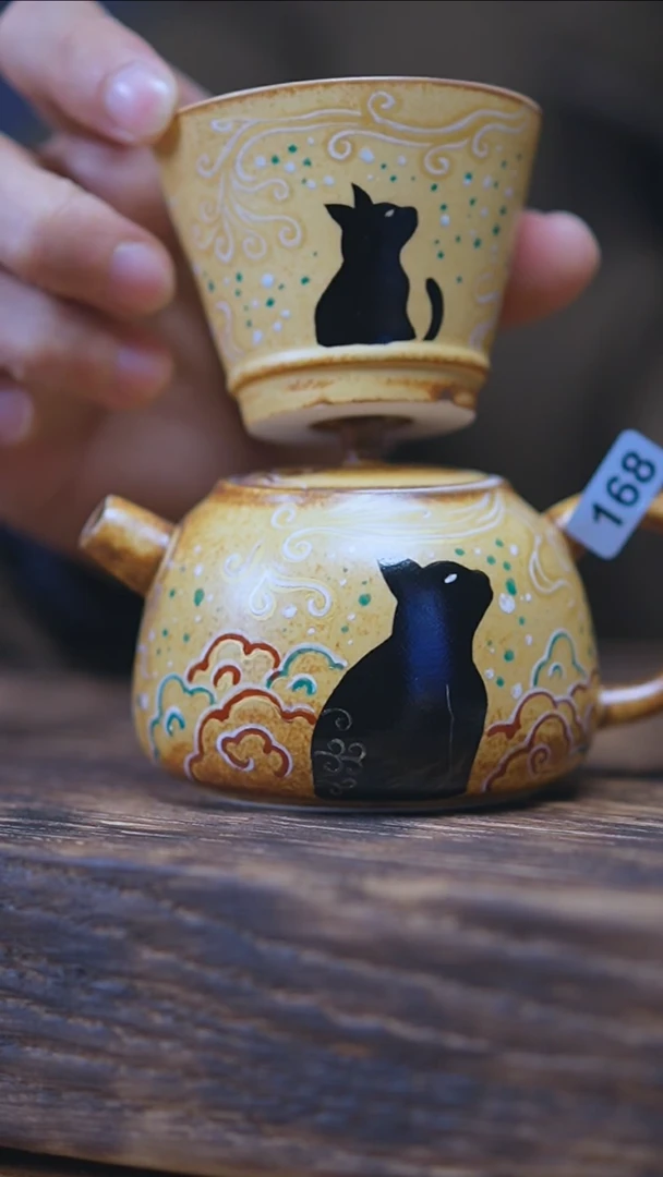 【闪购商品】168景德镇手绘玄猫套