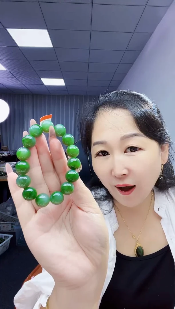 未镶嵌手串和田玉纯天然和田玉俄粉青带粉绿加翠14