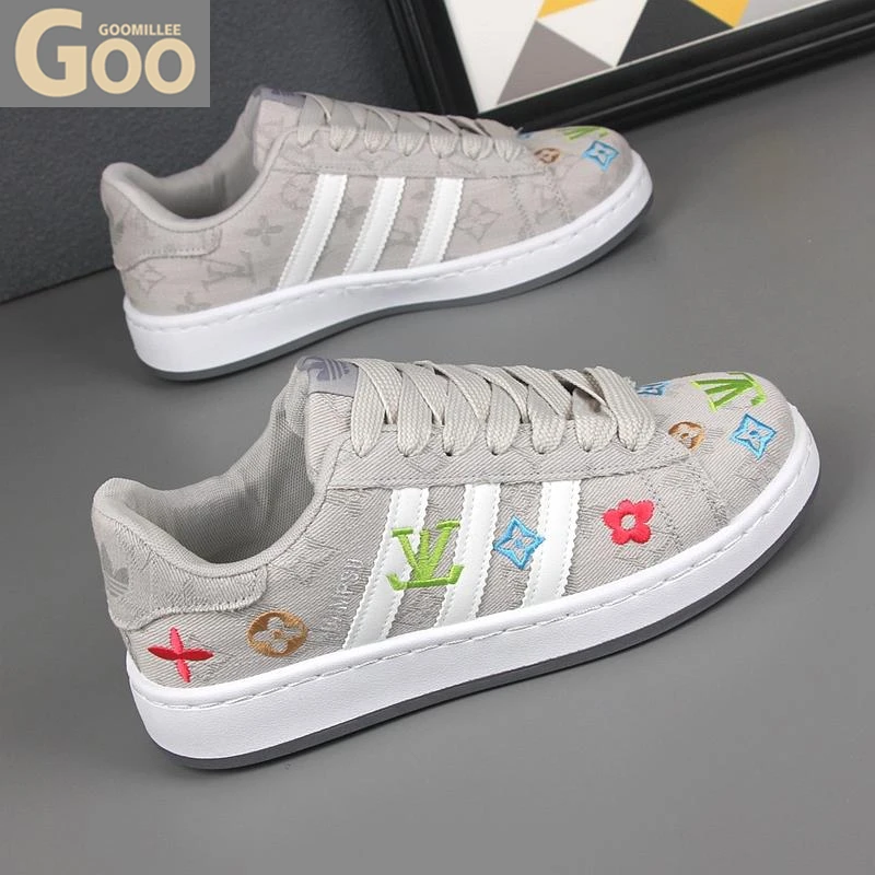潮牌印花男女鞋透气2025新款防臭帆布板鞋百搭情侣德训运动休闲鞋