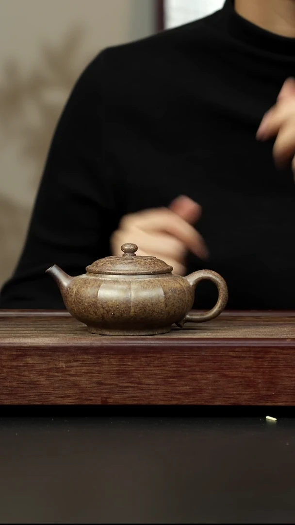 紫砂茶壶本绿柴烧 菱花巨轮