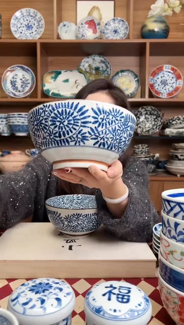 【闪购商品】瓷片蓝染章鱼唐草18.5cm面碗