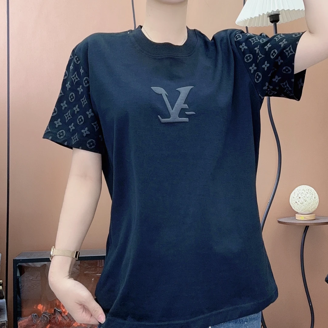 【袖花傍肩】休闲简约百搭爆款圆领印花复古半袖纯棉宽松潮流