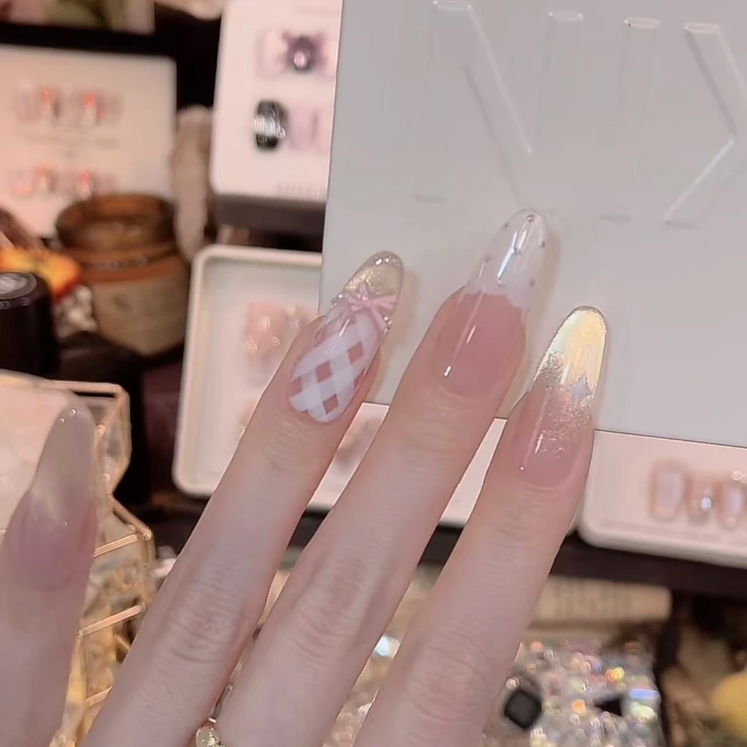 清透蝴蝶结- painted clear bow 纯手工穿戴甲 10片装