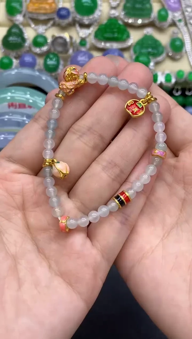 足金镶嵌手链翡翠435-中国好珍宝