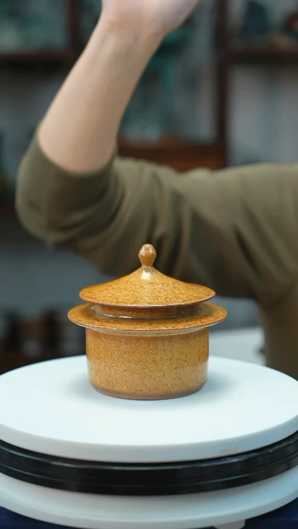 钧瓷 黄金釉小天坛茶叶罐 微瑕 带礼盒