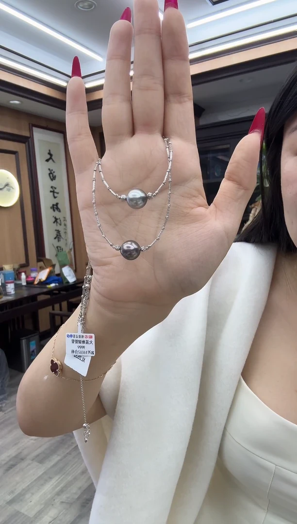 银S925镶嵌项链海水珍珠925银11/12mm海水大溪地项链 XL2532