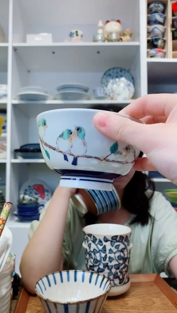 陶瓷九谷秀鸟米饭碗