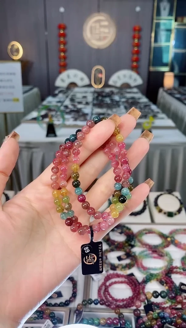 未镶嵌老矿碧玺色标彩虹三圈手串5mm+碧玺dan多样性发货一条