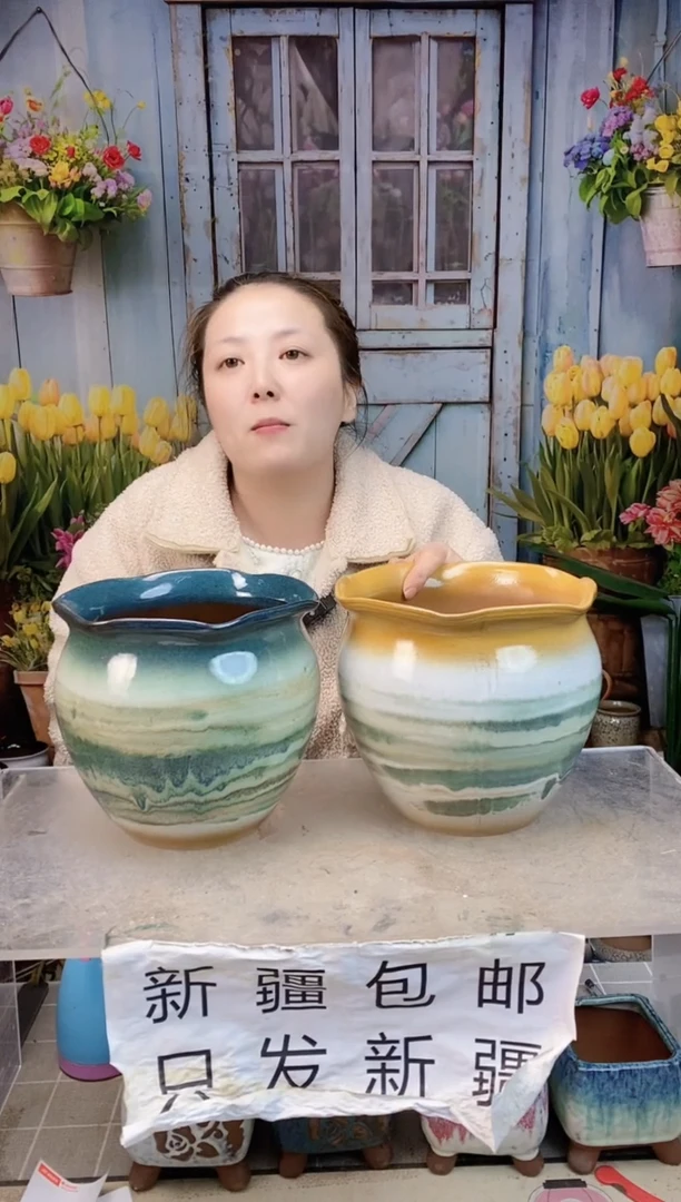 007荷叶口山水两个装  口20高18