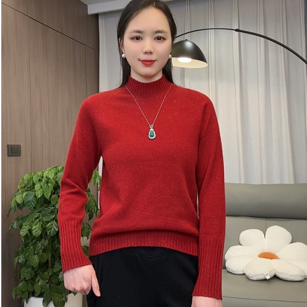 【甄织】无缝点子纱半高领羊毛衫【100绵羊毛】纯色时尚美丽诺圆领723