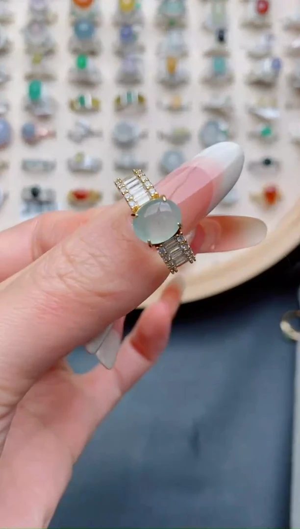 银S925镶嵌戒指翡翠...