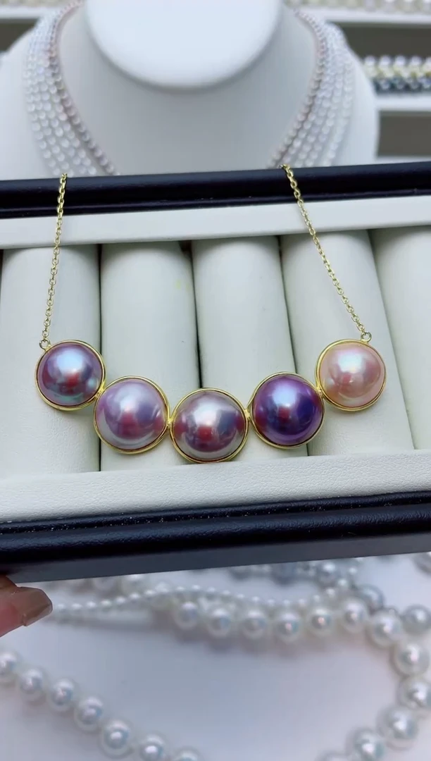 银S925镶嵌拼合珍珠（马贝珠）颈饰W21