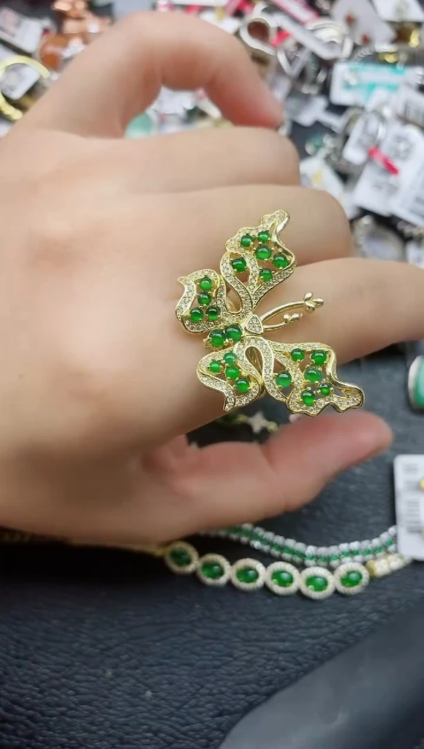 银S925镶嵌戒指翡翠1