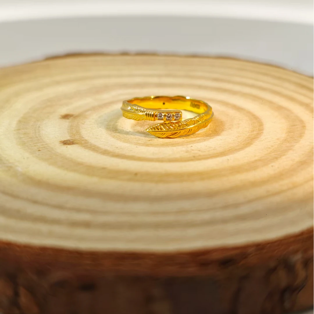 足金999 羽毛戒指 6D工艺  圣诞元旦大促  小珠专享