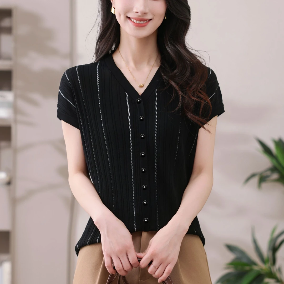 2025年夏季新款小香风假开衫时尚百搭洋气款薄款半袖纯色女士上衣