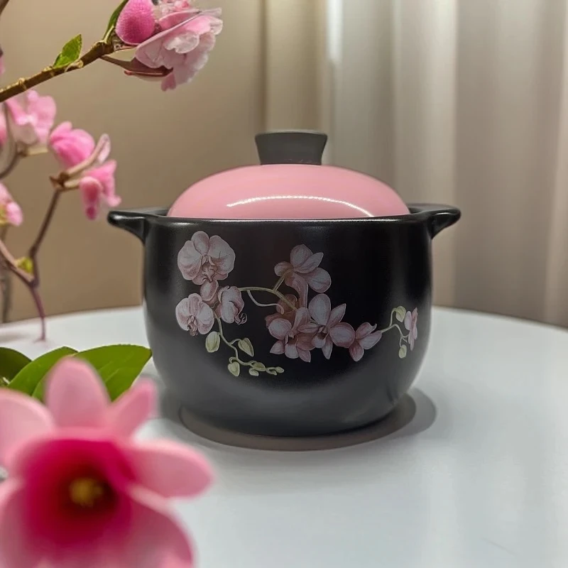 【玉兰花】粉色盖砂锅家用炖锅汤锅煲汤高颜值煤气灶明火煲汤锂瓷锅