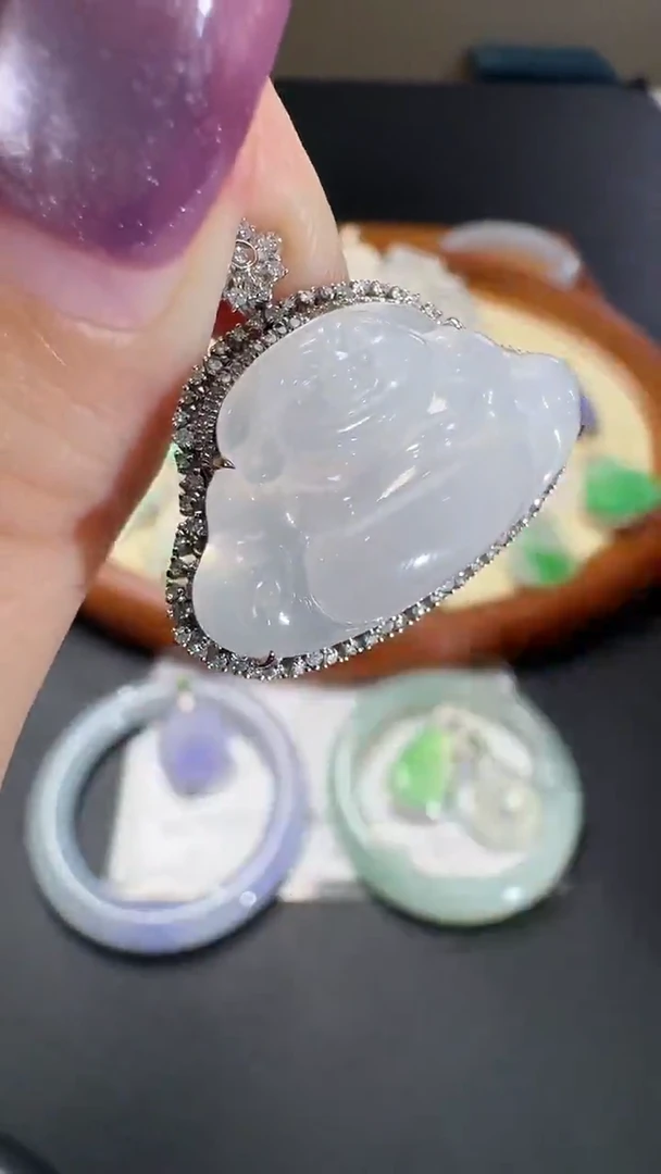 吊坠(不含链)18K金镶嵌翡翠【源头工厂】钻石镶嵌