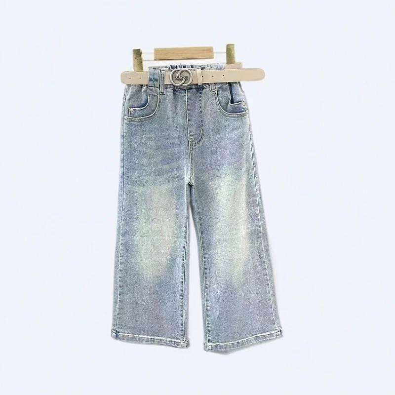 馨宸2062女中童春款喷白韩版百搭阔腿牛仔裤时尚休闲百搭