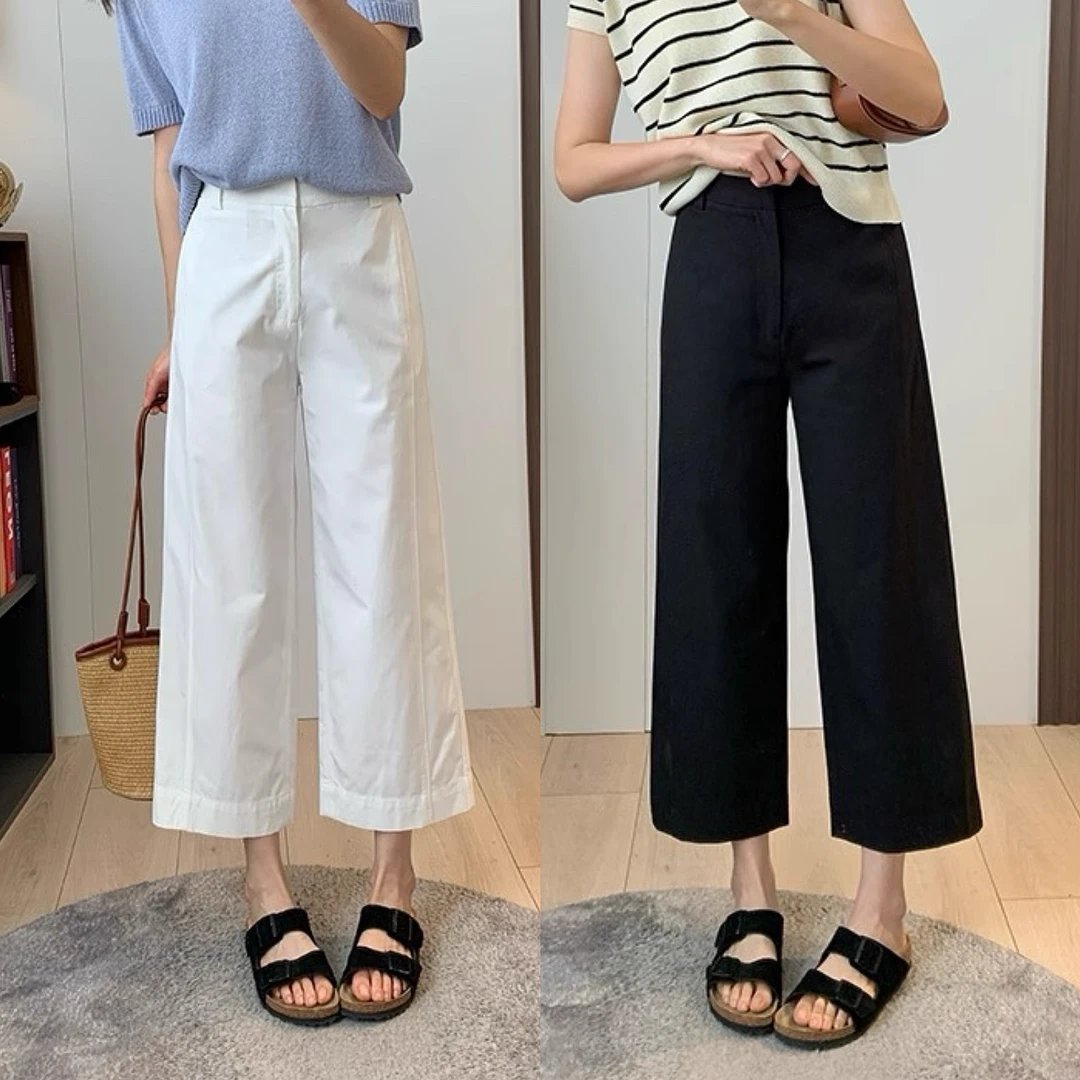 2025夏季新款百搭通勤九分直筒裤梨型身材高腰宽松显瘦阔腿休闲裤