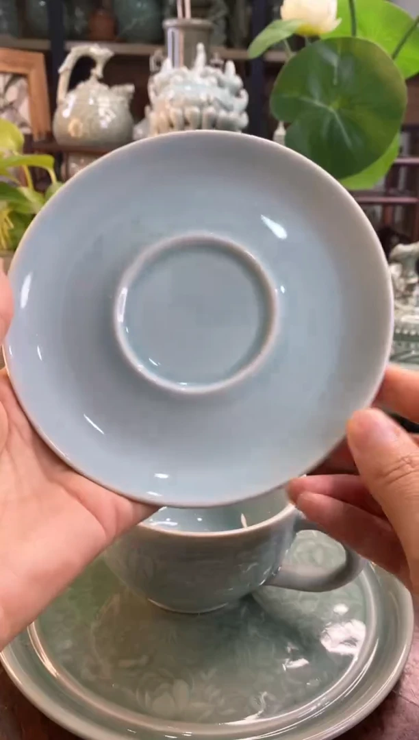 XG001 微瑕 原矿天青素面咖啡杯托 1个（不含杯）