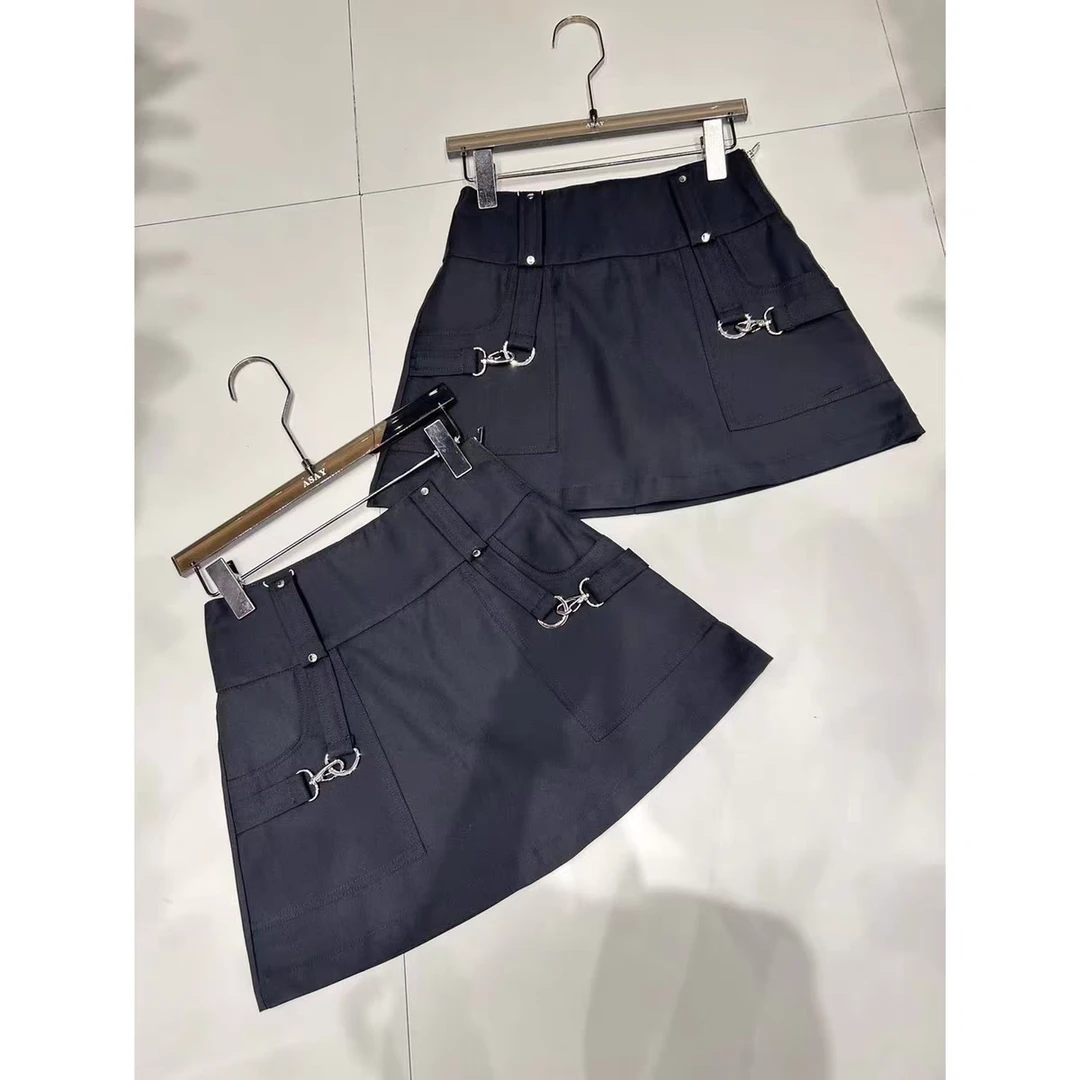 2116#新款复古中腰金属扣短裙时尚休闲女士夏季半身裙