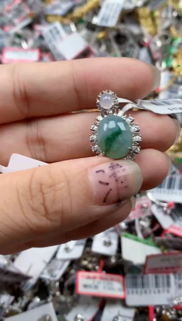 银S925镶嵌戒指翡翠天然A货缅甸翡翠