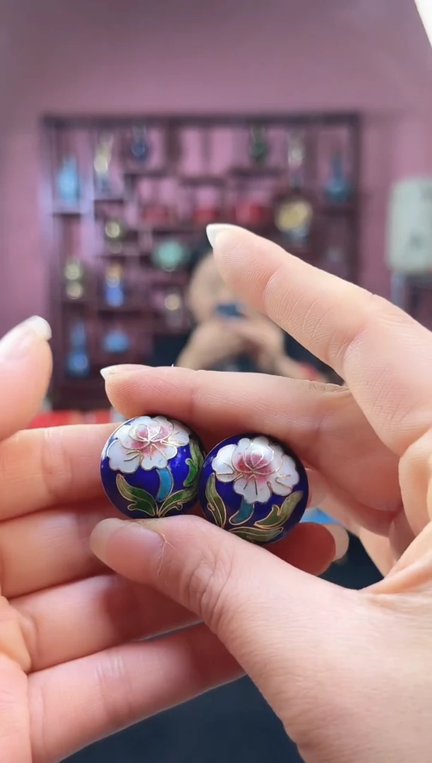 非遗 景泰蓝耳扣 宝蓝