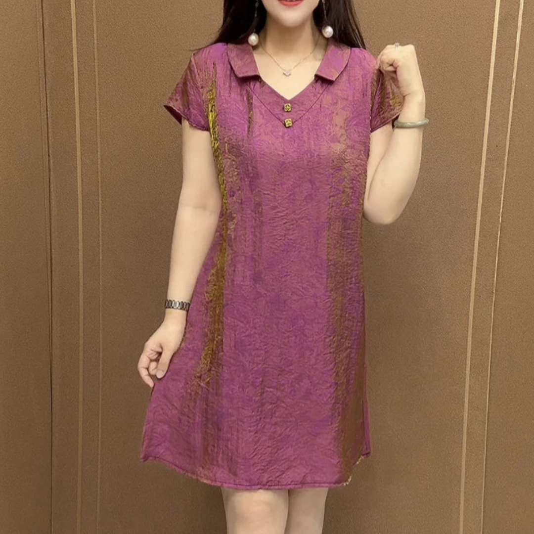 夏季时尚减龄中长款短袖潮流显瘦连衣裙高档妈妈宽松遮肚漂亮裙子