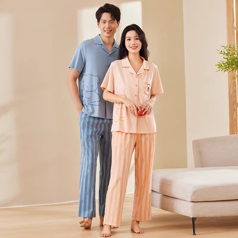 好波睡衣套装家居服宽松休闲睡衣短袖长裤睡衣HJZ2409/HJZ2411