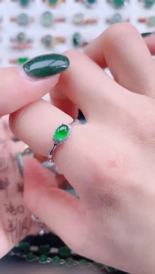 银S925镶嵌戒指翡翠天然翡翠