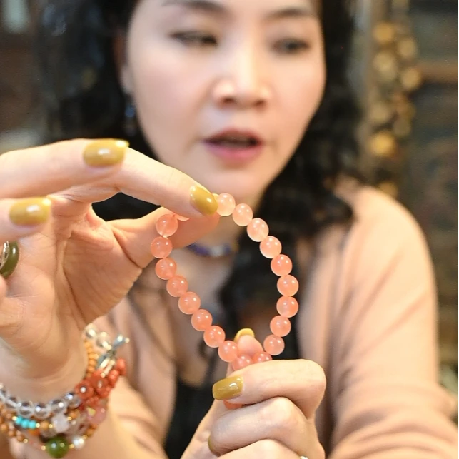 非金属珐琅手链 茶-粉色圆珠手串-20颗珠子9mm