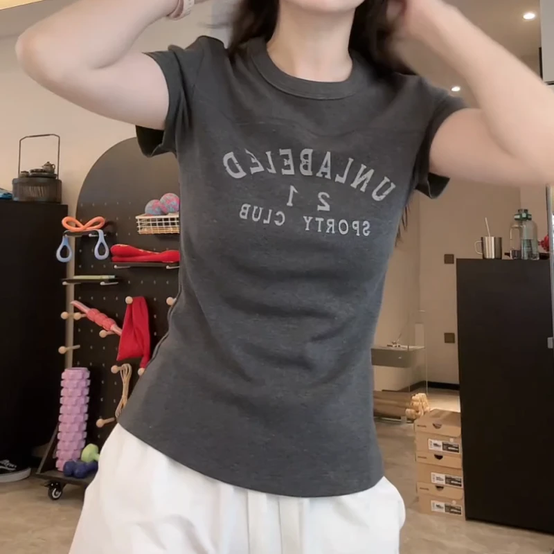 2025夏季新款时尚百搭做旧复古印花休闲女士T恤LK2504660