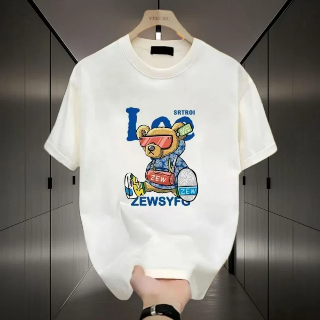 夏季休闲透气纯棉宽松百搭T恤时尚高品质宽松修身印花半袖