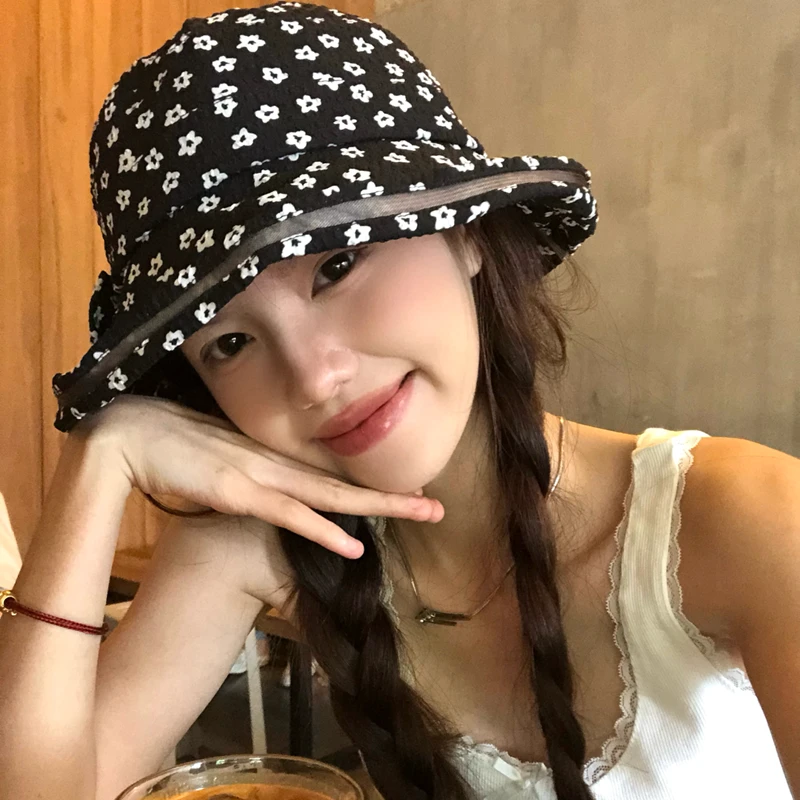 可爱碎花夏天遮阳帽透气太阳帽女防紫外线渔夫帽帽子女夏天