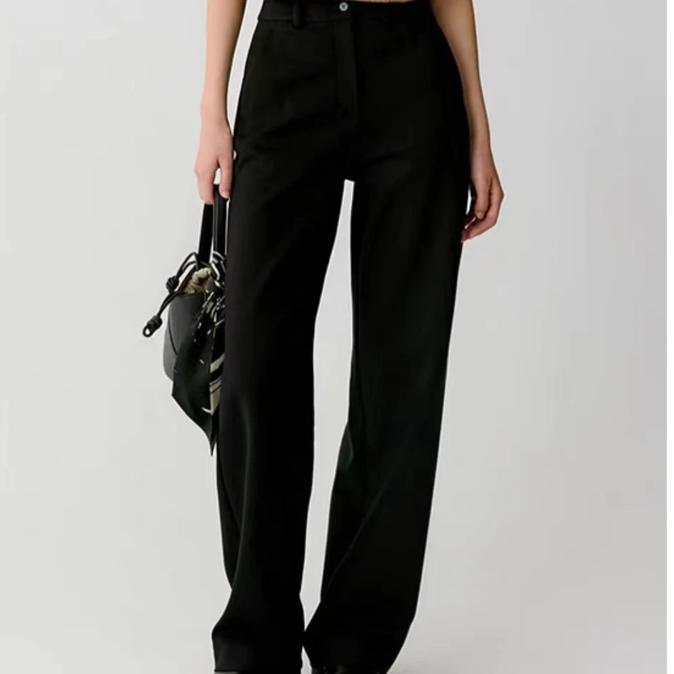 Z+2024冬季新款厚弹力羊毛罗马布直筒裤0081