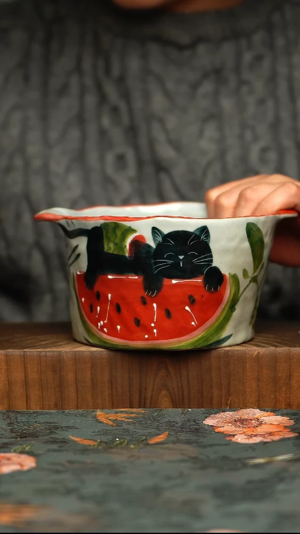 杯釉下彩手工手绘同款陶器