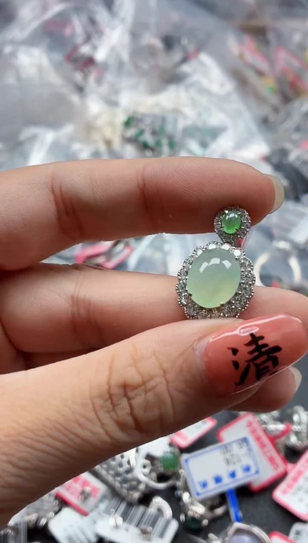 银S925镶嵌戒指翡翠天然A货缅甸翡翠
