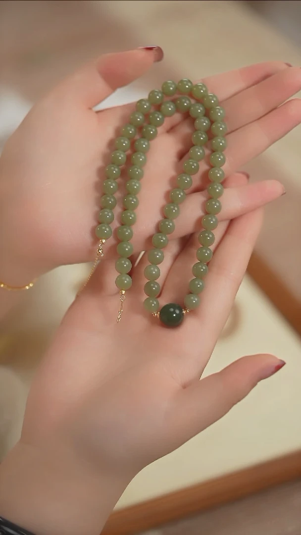 【闪购商品】和田玉项链未镶嵌【海边】晴水和田 湖水绿顶珠 项链