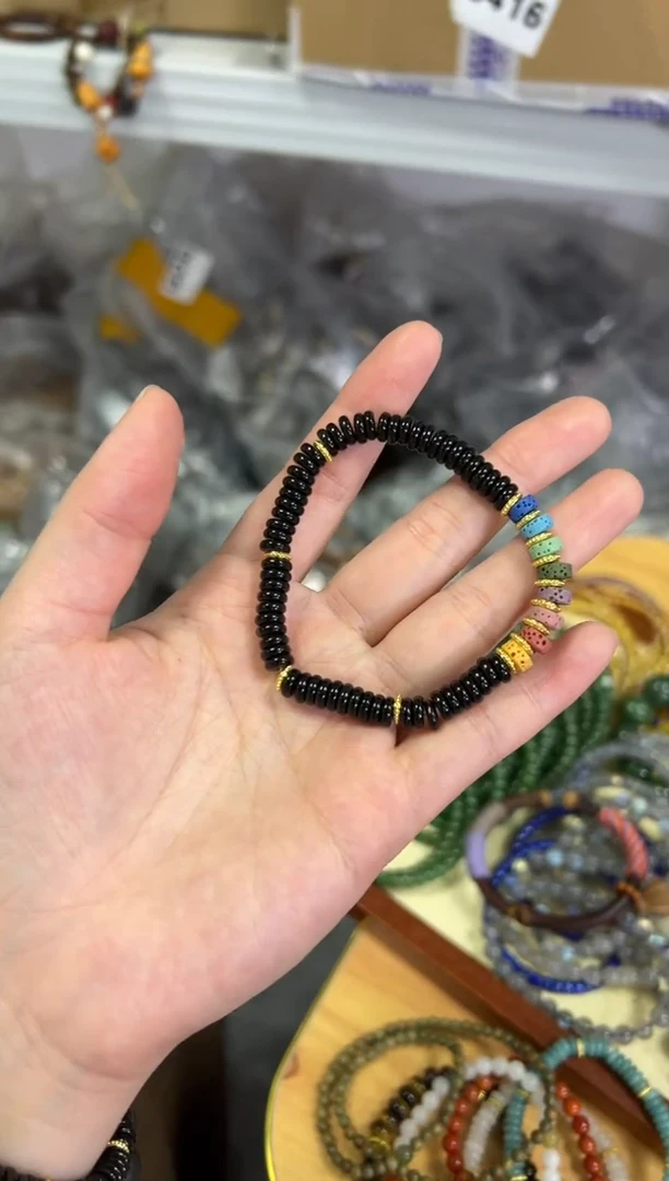 【闪购商品】黑曜岩手链未镶嵌黑曜石彩色多宝款手链[0946]