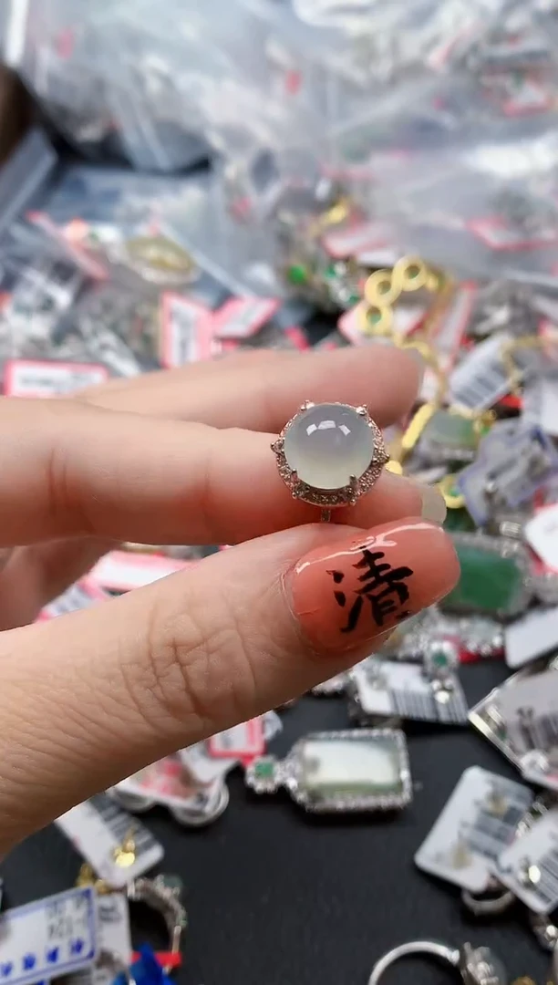 银S925镶嵌戒指翡翠天然A货缅甸翡翠