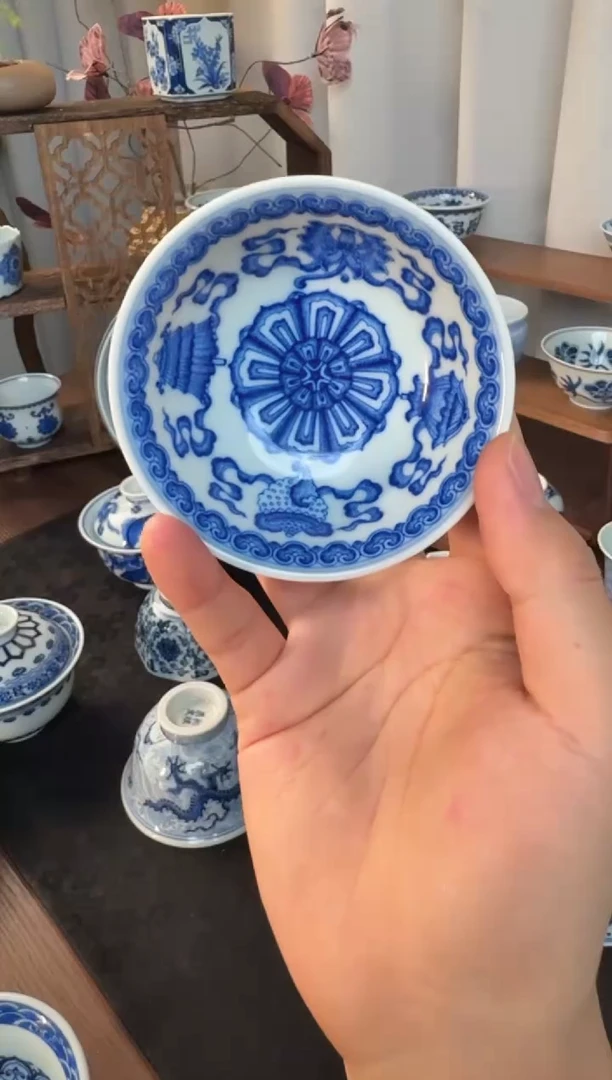 杯子瓷仿清点工八宝斗笠杯