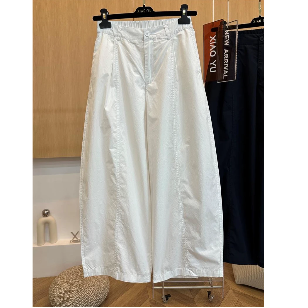 爆款欧货夏季新款高级感时尚百搭后松紧高腰显瘦宽松弯刀阔腿裤女