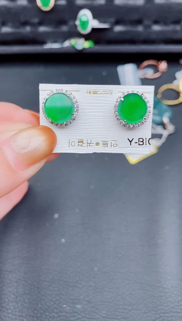 【闪购商品】翡翠耳饰银S925镶嵌天然a货翡翠766